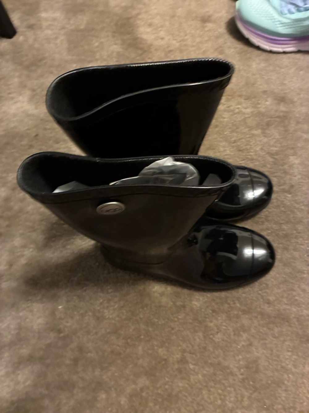 UGG Glossy Black Mid-Calf Rain Boots